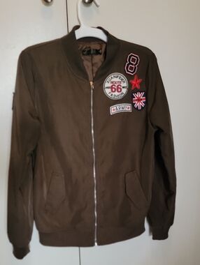 Olive Green Patch Detail Bomber Jacket